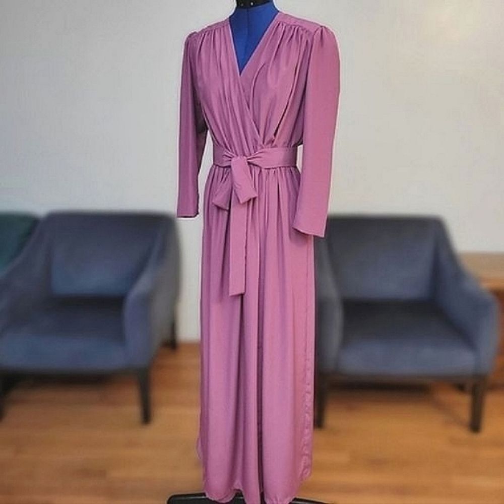 Vtg 80's tailor-made lilac maxi wrap gown
